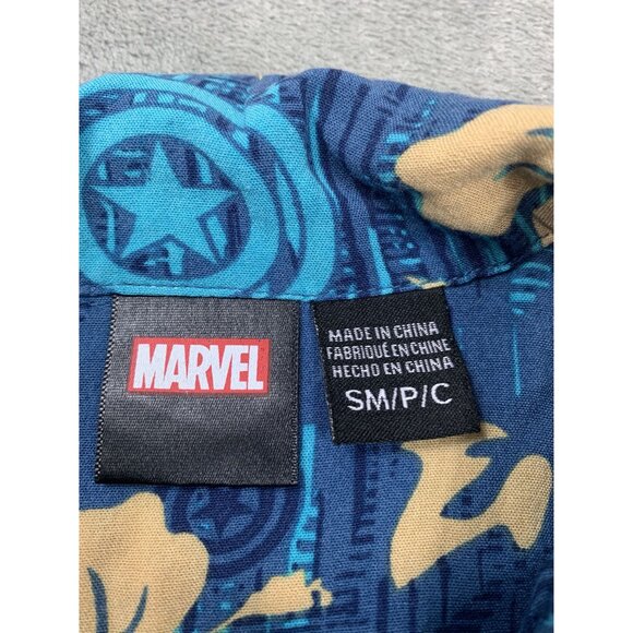 Marvel Men's small Hawaiian Shirt Captain America Blue Floral Print - Picture 3 of 8